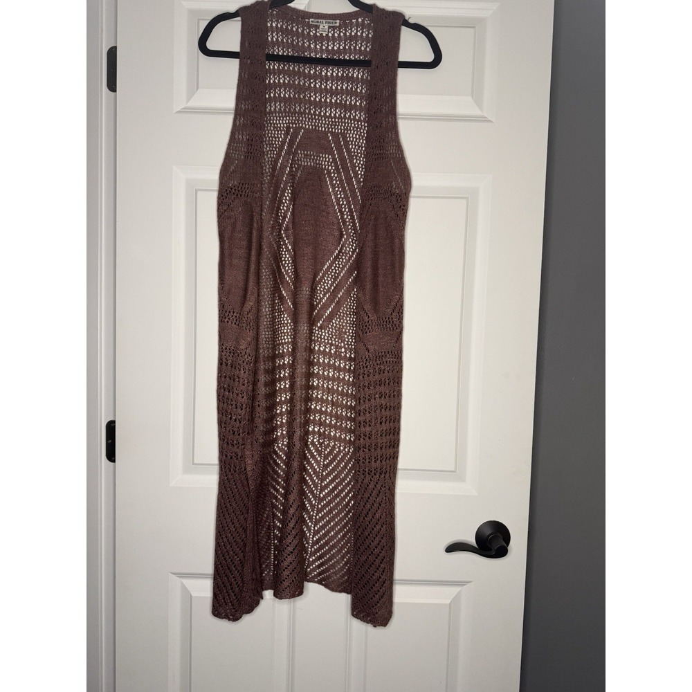 Moral Fiber Sleeveless Knit Duster Cardigan Sweater Medium Mauve